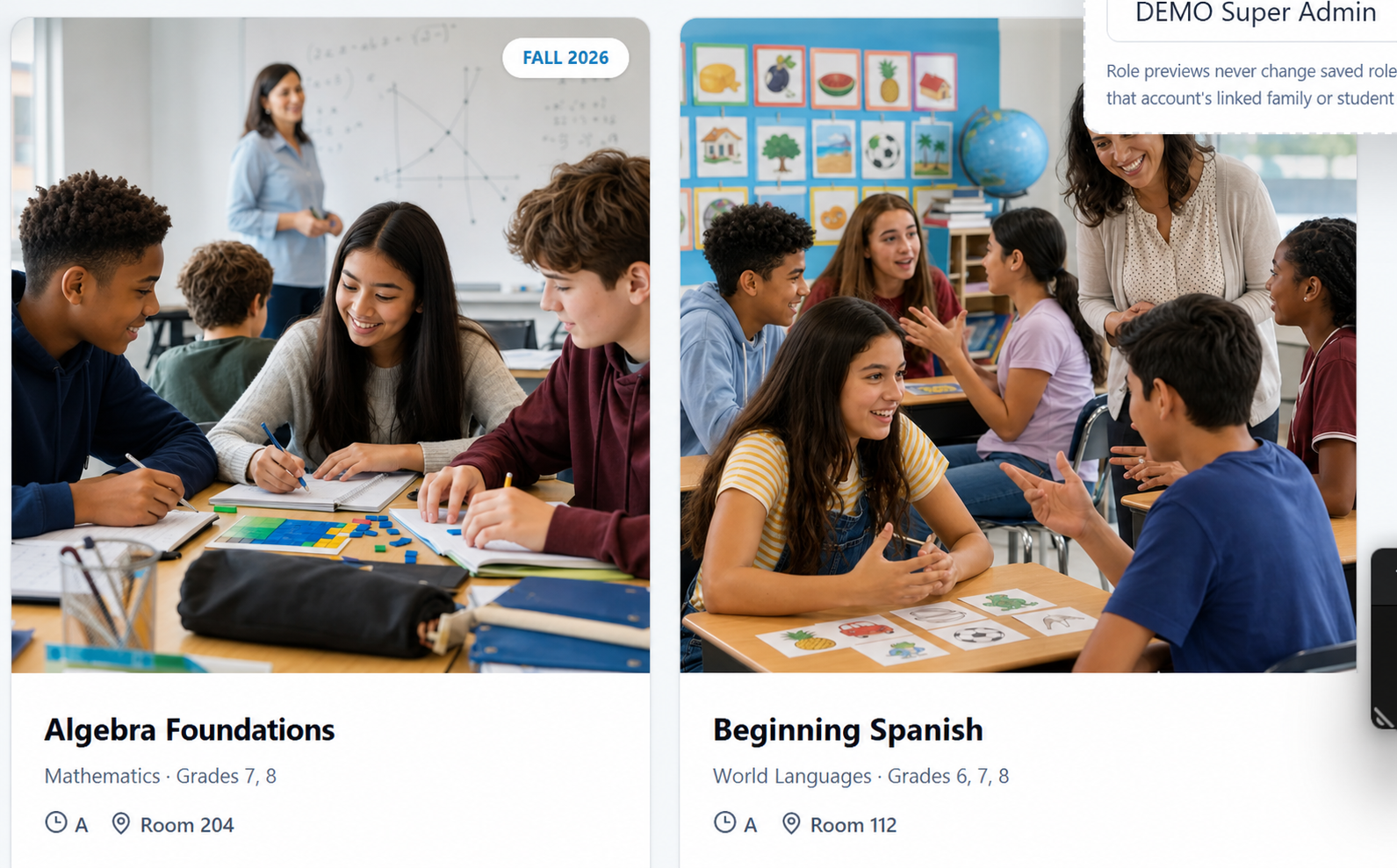 Academics & Classrooms in ClassClerks OS